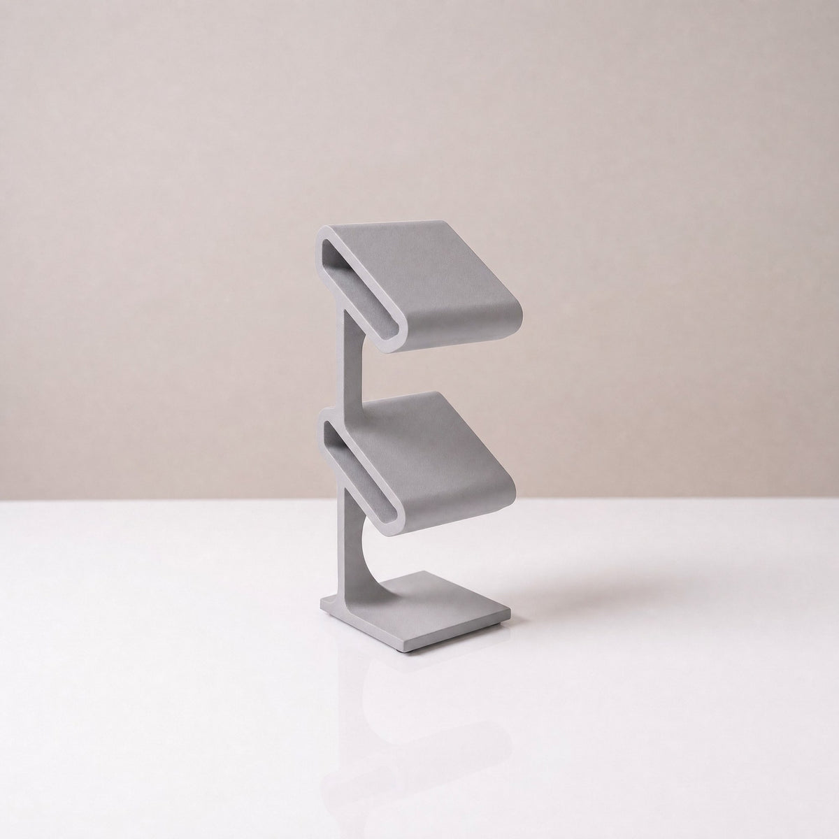 Duo two-tier watch stand in Stone grey, empty