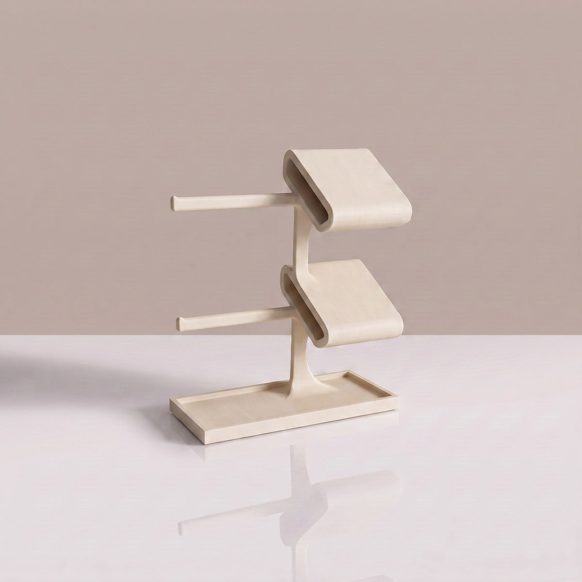 Valet Tray Duo two-tier watch stand and jewellery organiser in Sand beige, empty
