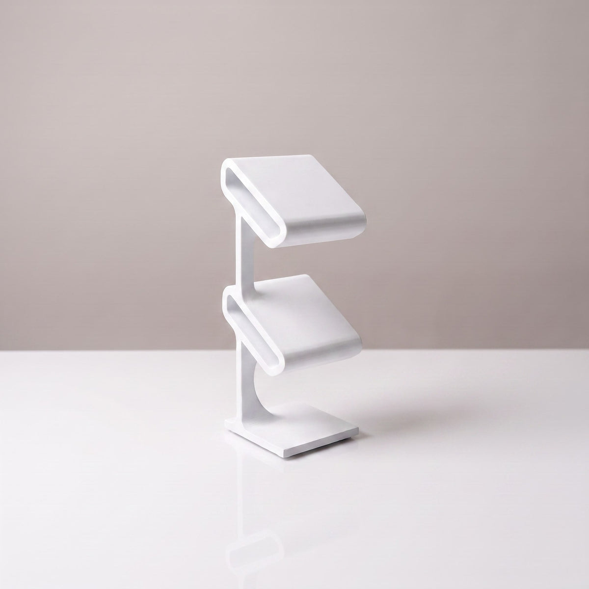 Duo two-tier watch stand in Ceramic white, empty