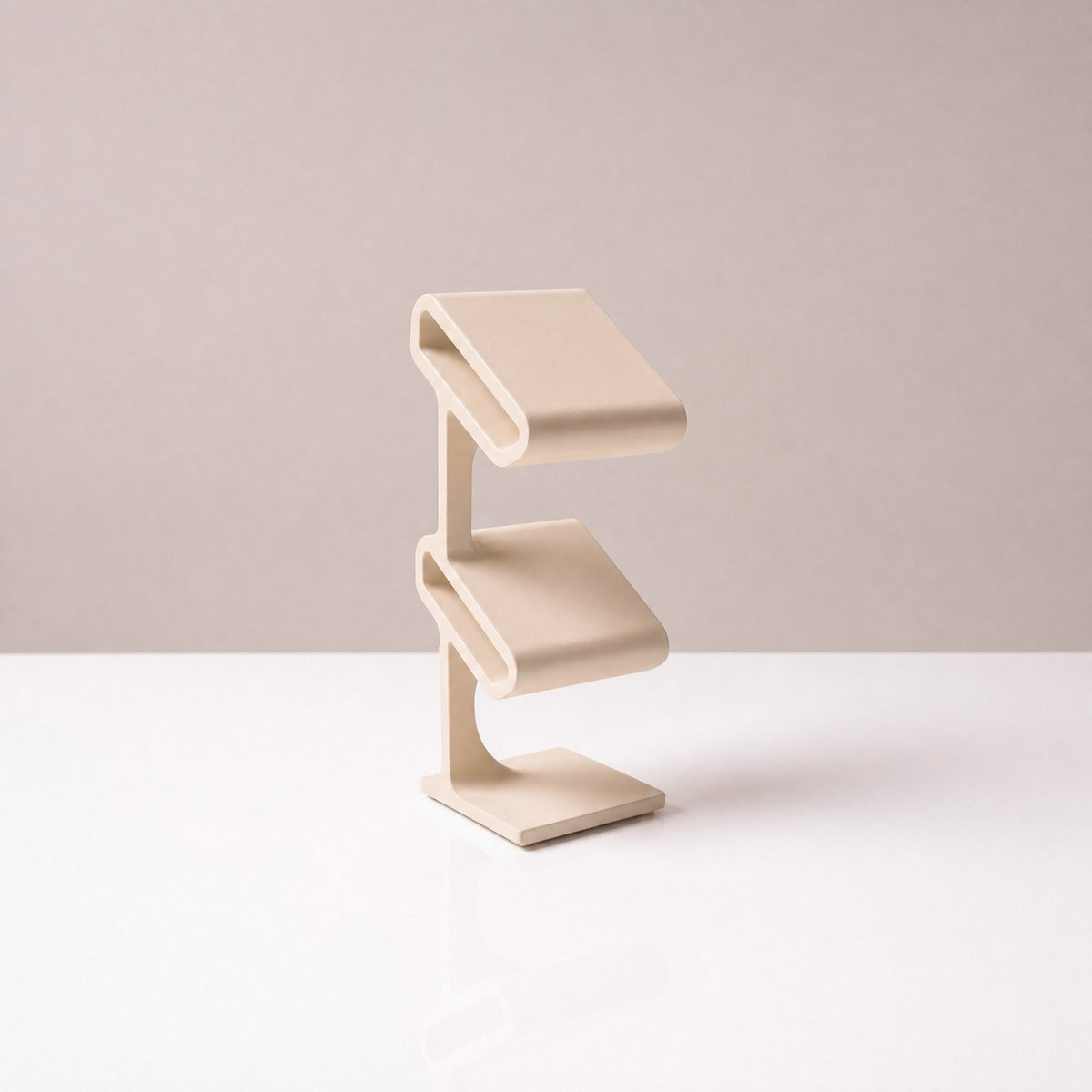 Duo two-tier watch stand in Sand beige, empty