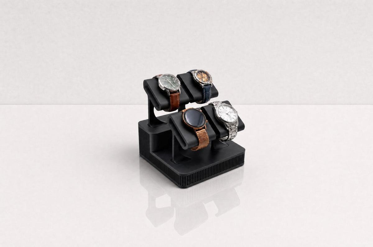 TatraHold Quatro in Graphite holding four watches, soft daylight
