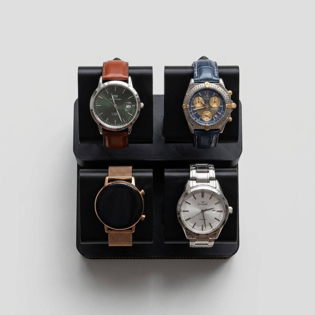 Display Rack Four in Graphite holding four watches