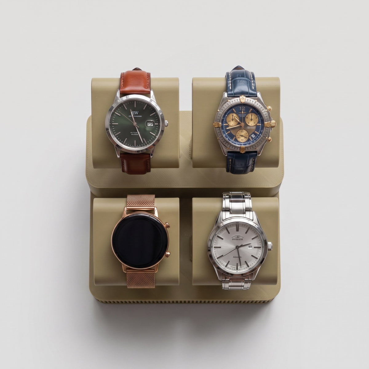 Display Rack Four in Olive holding four watches