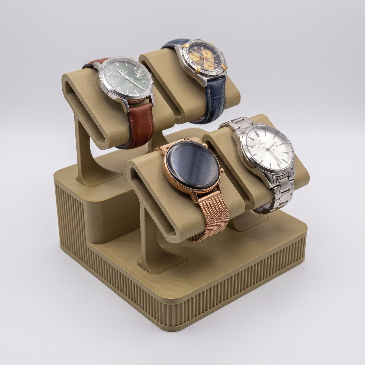 Display Rack Four in Olive holding four watches
