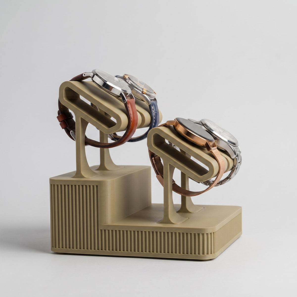 Display Rack Four in Olive holding four watches