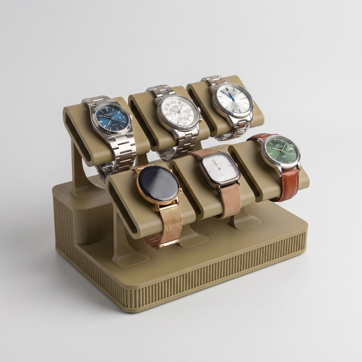 Display Rack Summit in Olive holding six watches