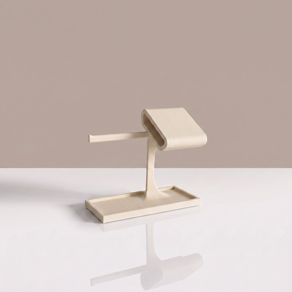 Valet Tray watch stand and jewellery organiser in Sand beige, empty