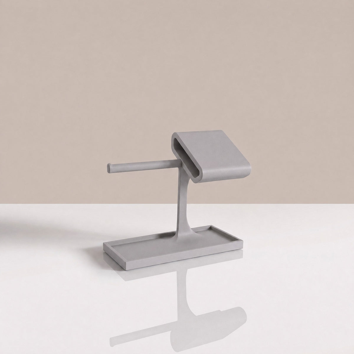 Valet Tray watch stand and jewellery organiser in Stone grey, empty