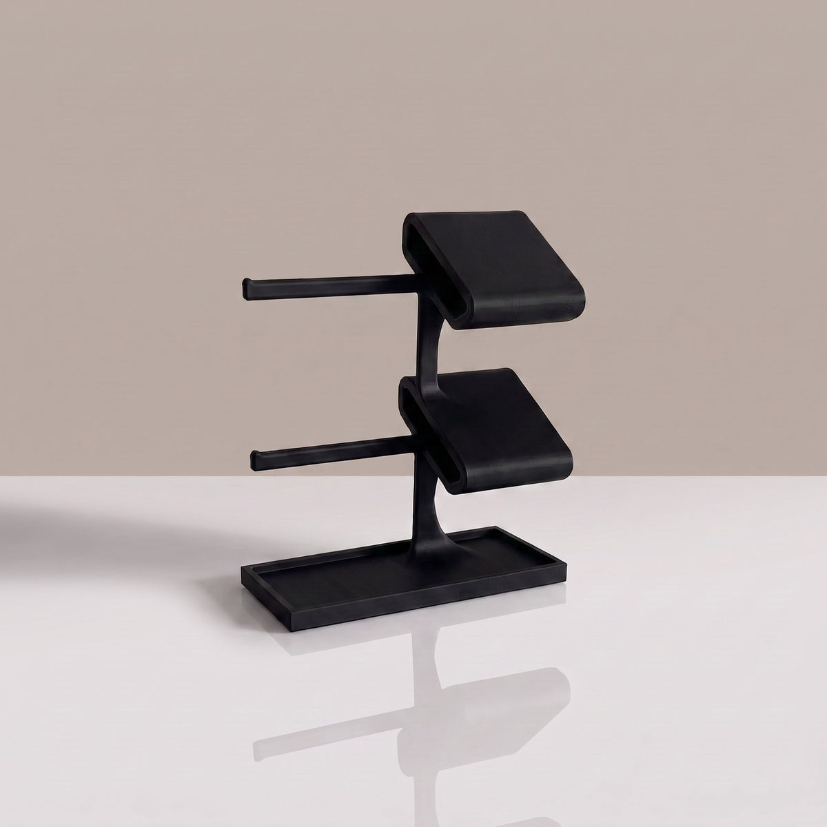 Valet Tray Duo two-tier watch stand and jewellery organiser in Graphite, empty