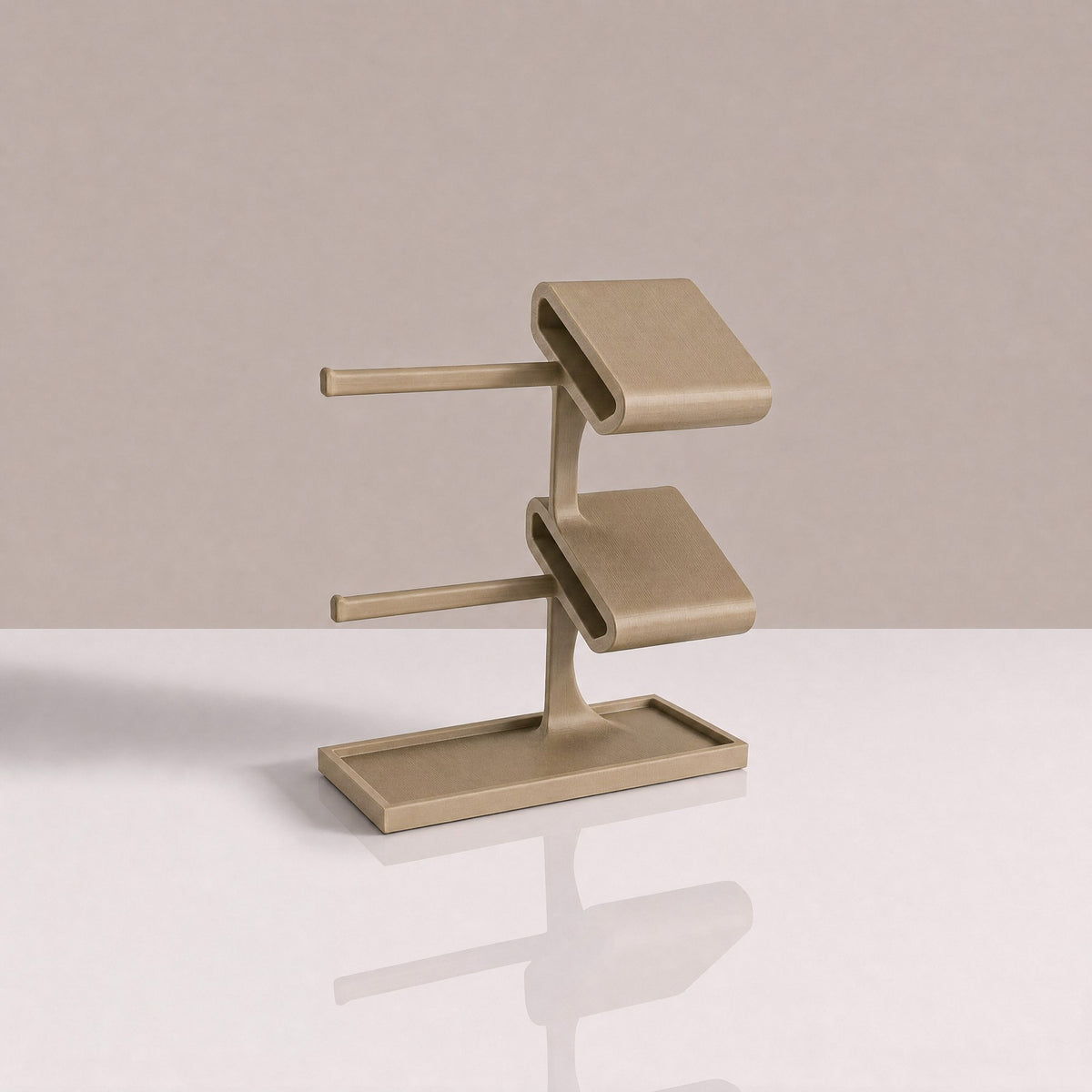 Valet Tray Duo two-tier watch stand and jewellery organiser in Olive, empty