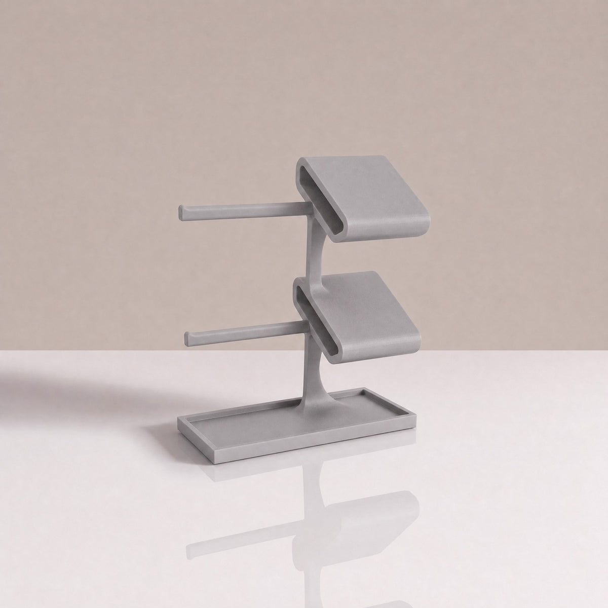 Valet Tray Duo two-tier watch stand and jewellery organiser in Stone grey, empty